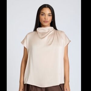 Eloquii Cream Satin Twist Neck Blouse